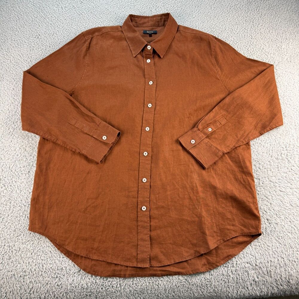 Quince 100% European Linen Long Sleeve Shirt Womens XL Chocolate READ